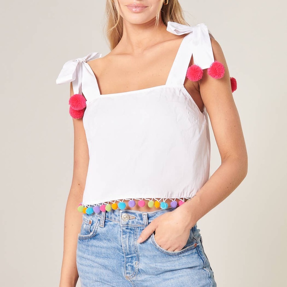 Preppy rainbow pom pom top